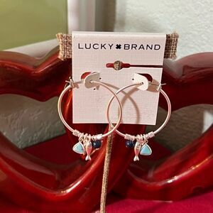 NWT Lucky Brand Silver Hoop Earrings with Charms #LKER2